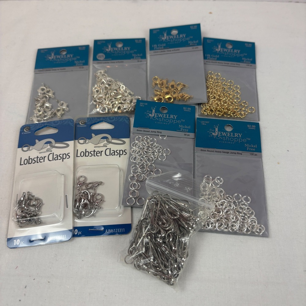 Jewelry Making Findings Lot Lobster Clasps Jump Rings 18k Gold Plated Silver 8pk
